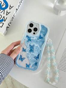 Ốp điện thoại chống rơi, viền lượn sóng, bóng bẩy, họa tiết bướm, kèm vòng tay hạt cườm thủ công, tương thích với iPhone 16/11/16pro/16plus/16promax/16e/15Promax/13/14/12/XS/XR/7G/8P, Galaxy 11/12Pro/12/12X/13Pro/14Pro/15Pro/, Redmi 10/9/Note9/12c/Note11pro/Note8Pro, phiên bản quốc tế, không phải phiên bản nội địa. - Nhiều màu - Xem 4