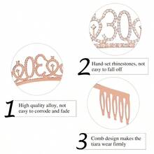 "Talk Thirty To Me" Sash & Rhinestone Tiara Set - 30th Birthday Gifts Rose Gold Glitter Birthday Sash For Women Birthday Party Favors