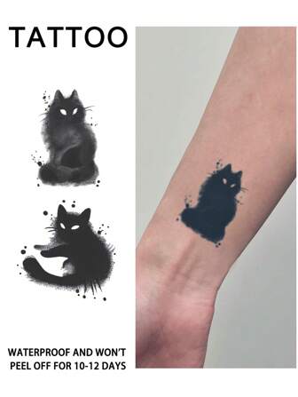 1pc Y2K Cat Temporary Tattoo Sticker, Waterproof & Sweat-Proof, Lasts 1-2 Weeks, Realistic Herbal Juice Effect, Non-Reflective, Suitable For Arms, Chest, Legs, Abdomen, Waist, Fingers, Neck, Spine, Unisex Modern Body Art