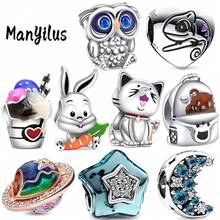 Manyilus Manyilus Original Sterling Silber Niedlicher Kaninchen Charm, Katze, kleiner Bär, Eule, Chamäleon, Eiscreme, Stern, Mond Charm Anhänger Perlen, geeignet für Armbänder & Halsketten Schmuckgeschenke für Frauen.