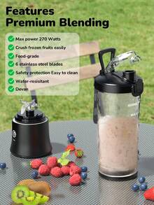 20oz Portable Blender For Smoothies And Shakes - Multifunctional Personal Juice Blender, Mini Electric Juicer Cup With USB Charging, Rechargeable Battery, 6 Stainless Steel Blades, Easy Clean, Non-Slip - 0.6L Capacity - Nhiều màu - Xem 11