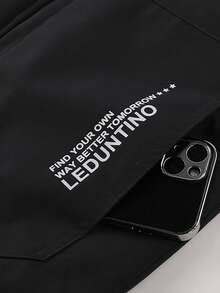 LEDUNTINO Men's Autumn/Winter Fashion Zip-Up Outdoor Casual Jacket, Solid Color, Multi-Pocket Design, Detachable Hood, Letter Print, Boyfriend Gift, Thick Style, Suitable For Autumn/Winter Outings And Daily Wear, Winter Tops