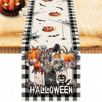 1/25 piezas Camino de mesa con temática de Halloween, diseño de calabaza y castillo embrujado, decoración de mesa de comedor, mantel para restaurante, fiesta, estilo oscuro, decoración de Halloween, decoración interior, suministros para fiesta de Halloween, regalo festivo, decoración de habitación, accesorio de mesa de comedor