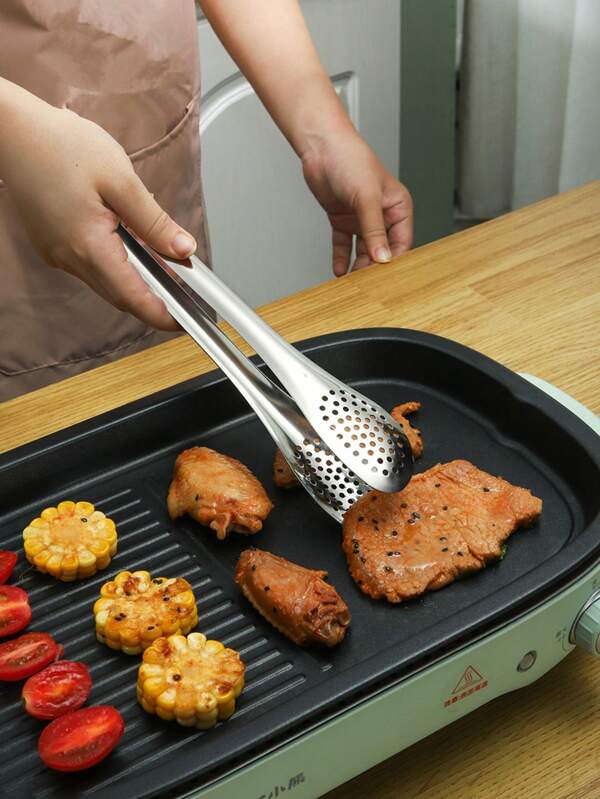 1 pieza de pinza de acero inoxidable reutilizable para asar a la parrilla, presentar, servir, pasta y ensalada. Ideal para asar filetes en fiestas, catering, bodas, etc.