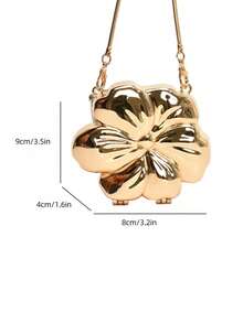 1 Peça Nova Bolsa de Mão Pequena para a Noite com Flor em Formato Metalizado Eletrodepositado Brilhante, Acessório de Moda com Corrente, Porta-Moedas Elegante, Estojo para Batom, Bolsa para Fone de Ouvido, Presente para Mulheres, Adequado para Dia dos Namorados, Festa, Vestido de Casamento, Uso como Bolsa de Ombro/Transversal - Dourado - Visão 11