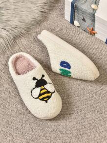 New Cute Bee Design Warm Slippers, Plush Lined, Comfortable Indoor Home Couple Slippers, Autumn/Winter