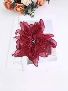 3D 刺绣蕾丝贴花，带水钻，23 厘米宽，DIY 新娘礼服配饰 - 棗紅色 - 查看 3