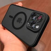 Luxury Magnetic Wireless Charging Phone Case For IPhone 17 Air 16 15 14 13 12 11 Pro Max Plus Matte Translucent Hard PC Armor Shockproof Camera Lens Protective Cover - màu đen - Xem 2