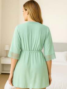 Hobby Lace Detail Nightgown Iza Luxurious Robe - màu xanh lá - Xem 2