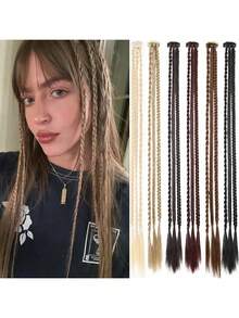 2 件长辫子假发夹式接发片 棕色黑色夹式假发片 合成天然接发片 女士日常佩戴 自然日常假发 - 彩色 - 查看 1