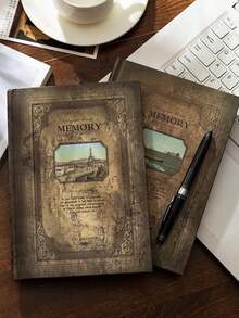 Caderno grosso A5 de 1 unidade, azul claro, vintage, super grosso (sem caneta), caderno de alta qualidade, adequado para anotações, diário, ótimo para estudantes, professores, uso em escritório, presente maravilhoso para a volta às aulas, Halloween, Natal - Multicolorido - Ver 8