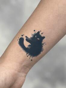 1张Y2K猫咪临时纹身贴纸，防水防汗，可持续1-2周，逼真的草药汁液效果，不反光，适用于手臂、胸部、腿部、腹部、腰部、手指、颈部、脊柱等部位，男女通用，现代人体彩绘 - 黑色 - 查看 3