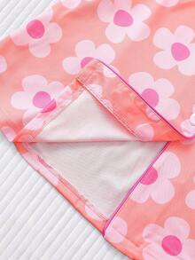 Two-Piece Women's Elegant Polyester Pink Pajama Set, Floral Print, Knit Fabric, All-Season Comfort, Short-Sleeved Button-Down Top, Collar And Matching Shorts, Pocket Details, Perfect For Adults Pajama Set - 粉色 - 查看 10