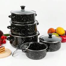 1pc/5pcs Upgraded Thick Black & White Marble Enamel Pot Set, High Quality Large Capacity Starry Speckle Enamel Pot, High-Quality Classic Speckle Enamel Pot, Multi-Function Stew Pot, Soup Pot, Boiling Pot, Suitable For Restaurants, Homes, Outdoor, Gas, Electric And Induction Cooktop, Easy To Clean Non-Stick - Starry Sky Dot Series - View 2