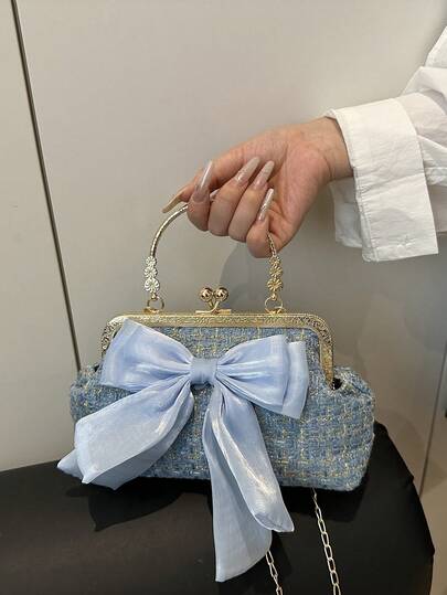 2025 New Sequin Chain Evening Clutch Bag For Women, Fashion Luxury Lady's Handbag, Shoulder Bag, Cross-Body Bag, Solid Color Clip Opening Chain Tote Bag (Floral Pattern Randomly Placed) , Sequin