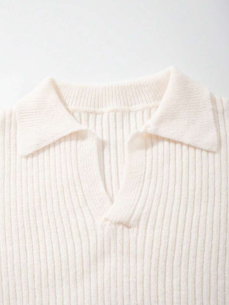 OFFICEAU Men's Ribbed Knit Sweater, Casual Loose Pullover Polo Neck Knitwear Top, Autumn/Winter, Old Money - Apricot - View 8