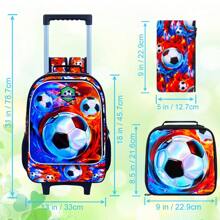 3件套儿童拉杆背包，男童带轮书包，含午餐袋 - 足球