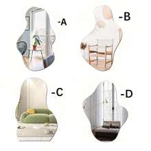 1 miếng dán tường trang trí gương hình bất đối xứng, tự dính, miếng dán gương chất liệu acrylic dày, miếng dán tường 3D, thích hợp cho trang trí tường phòng ngủ/bếp/phòng tắm/phòng khách/văn phòng/nền TV, chống thấm nước và chống ăn mòn, gương treo tường có thể tháo rời trang trí phòng gương treo tường gương cho phòng trang trí nhà trang trí phòng tắm trang trí phòng khách - Bạc - Xem 3