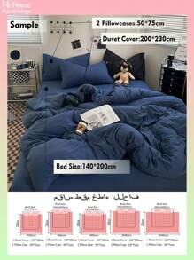 3 件套海军蓝色男女床上用品套装，学生宿舍卧室，超柔软羽绒被套和枕套，无填充，可机洗，开学季适用