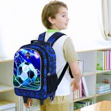 3件套儿童拉杆背包，男童带轮书包，含午餐袋 - 足球