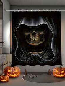 1 Pc Halloween Skeleton Pattern Waterproof Shower Curtain Set, Bathroom Decor With Dry & Wet Separation, Machine Washable