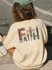 Tween Boy Casual Simple Letter Design Retro Style Round Neck Long-Sleeved Sweatshirt Pullover Autumn And Winter For Boys