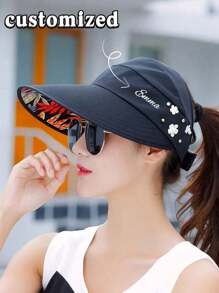 Custom Women's Sun Hat, Summer Sun Hat Women's Foldable Sun Hat, Add Your Text/Name Baseball Cap, Custom Outdoor Sun Hat Beach Large Brim Sun Hat Cycling Hat Empty Top UV Protection, Suitable For Mountaineering, Fishing And Leisure Hiking, Durable, Colorful, Cute, Fashionable, Casual, Customized, Personalized, Unique, Ideal Gift For Her, Ideal Gift For Family, Friends