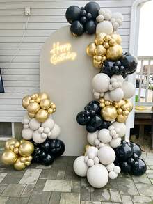 140pcs, Black Cream And Gold Balloon Garland Kit, Perfect For Weddings, Birthdays, Grandparent's Day, Father's Day, Retirement Party, Anniversary Decoration, Graduation Party - Mixed Color - View 1