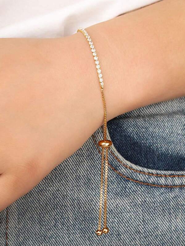 1pc Minimalist Adjustable Rhinestone Bracelet, Gift For Women