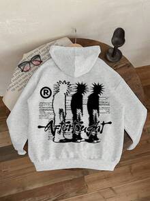 1件少女街头人物印花卫衣，舒适柔软，春秋季日常休闲穿着 - 灰色 - 查看 3