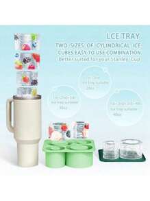 4pcs Reusable Silicone Ice Cube Tray Mold, Fits 20oz, 30oz, 40oz Insulated Tumblers, Compatible With Stanley