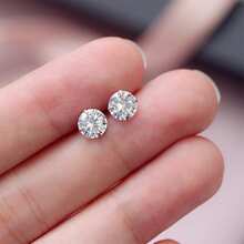 4对925纯银简约白色水晶耳夹，男女通用 - 新款优雅耳环，适合耳洞佩戴