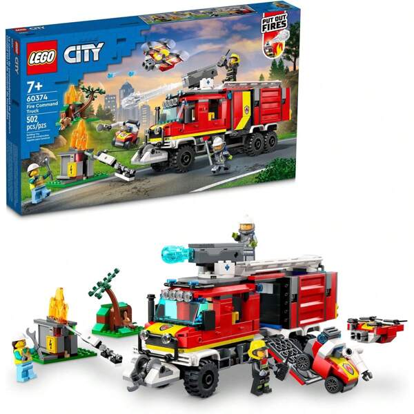 LEGO Unidad de Comando de Bomberos de la Ciudad 60374, Juego de Camión de Bomberos de Rescate, Camión ultramoderno con drones terrestres y aéreos, Juguetes de vehículos de emergencia para niños mayores de 6 años, Regalo de Navidad