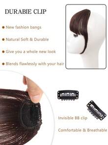 Tóc giả kẹp mái tổng hợp dài 6 inch màu nâu đen và mái kiểu Pháp, kẹp tóc mái cho nữ, tóc mái cong có mái lệch, dùng hàng ngày - Nhiều màu - Xem 5