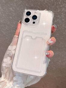 Premium Rhinestone Glitter Transparent Card Holder Phone Case Compatible With IPhone 17 Pro Max/17 Pro/17 Air/17/16 Pro Max/16/16 Pro/16 Plus/15/15 Pro Max/15 Pro/15 Plus/11/12/13/14 Pro Max/11 Pro/11 Pro Max/12 Pro/12 Pro Max/13 Pro/13 Pro Max/7 Plus/14 Pro/14 Pro Max/14 Plus Soft - Transparent-glitter Card Holder - View 3