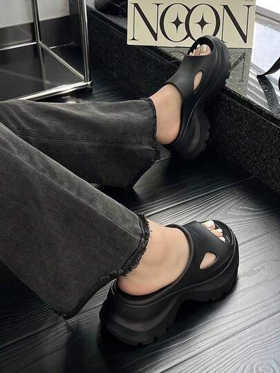 W 1 Pair Women's 7CM Platform Waterproof Slip-On Slippers, Non-Slip Lightweight Elevated Sandals