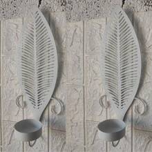 2 Stücke rustikale Wandappliken Kerzenhalter Set mit Blattdesign, Landhausstil Metall Wandappliken Dekoration, Dekorative Kerze für Wohnzimmer, Schlafzimmer, Flur