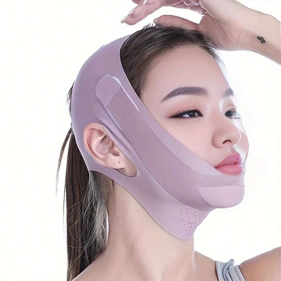 1pc/Pair Double Face Lifting Strap, Beauty Double Chin Face Contour Lifting Tool, Elastic & Breathable - Purple - View 1