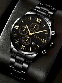 3 件男士休闲奢华商务石英表套装 - 时尚圆形表盘、日期功能、合金表壳和不锈钢表带 - 男士完美礼物 - 彩色 - 查看 3