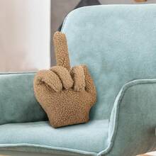 Small Middle Finger Decorative Pillow 13.78 X 9.84 In Funny Shaped Sherpa Fleece Throw Pillow Warm Soft Plush Emoticon Cushion Middle Finger Decor For Couch Gag Gift(Navy Blue) - Light Brown - 查看 6