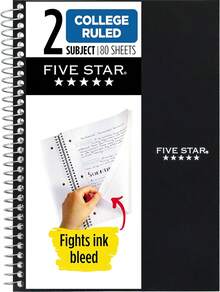 Five Star Spiral Notebook, 2 Subject, College Ruled Paper, 6" X 9-1/2", 80 Sheets, Fights Ink Bleed, Water Resistant Cover, Black (840029AA2-ECM) - 黑色 - 查看 10