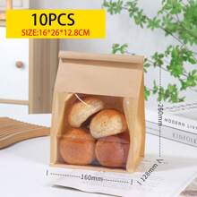 10 pungi de pâine cu legături de tablă. Pungile de pâine sunt fabricate din hârtie de bumbac maro. Pungile de depozitare au ferestre transparente și sunt potrivite pentru brutării, cafenele și pâine de casă. Sunt disponibile mai multe dimensiuni.