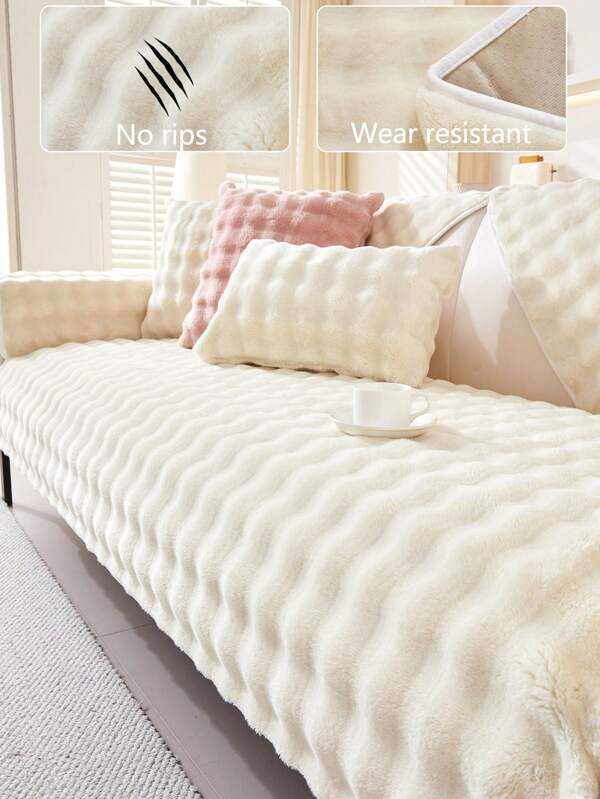 1pc Thick Plush Sofa Cushion Cover, Modern Simple Anti-Slip Warm Sofa Seat Pad, Dust-Proof Washable Sofa Slipcover, Soft & Fade-Resistant, Pet-Friendly, Fits L-Shaped Sofa And 1/2/3/4 Seater Sofa, Suitable For Bedroom, Office, Living Room