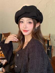 1 件女士优雅波西米亚派对休闲可爱复古街头甜美蝴蝶结贝雷帽，时尚百搭艺术家帽，适合日常外出和购物秋季配饰