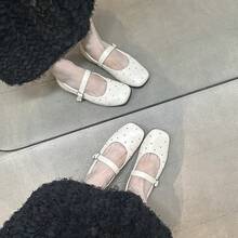 Chaussures plates augmentant la taille pour femmes, semelle souple confortable, à une seule bride, polyvalentes, bout carré, rivet, chaussures Mary Jane plates - Argent - Voir 5