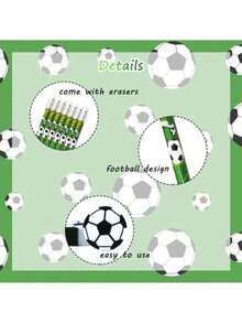 Bộ 12 bút chì thể thao kèm tẩy hình quả bóng đá, bút chì hình quả bóng đá có tẩy hình cầu, đồ dùng văn phòng phẩm chủ đề thể thao - Bút chì gỗ, thích hợp làm quà tặng sinh nhật theo chủ đề (Màu ngẫu nhiên) - màu xanh lá - Xem 4