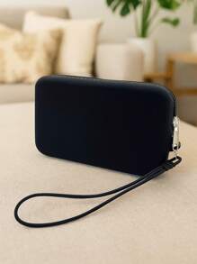 1个长形硅胶材质零钱包，多功能大容量收纳包，带绳化妆包，简约小物品数码收纳包，便携式零钱包，月经包，耳机包，柔软硅胶触感舒适，适合居家、工作、外出、旅行。