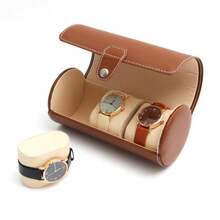 FEILIYA 1 Stück tragbare runde Uhrenbox, 3-Fach Uhrenaufbewahrungsbox, Leder Uhr- & Armband Aufbewahrungsbox (weiße Innenseite) - Verschiedenfarbig - Übersicht 2