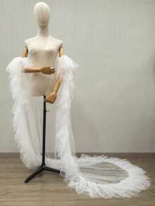Chal de tul extra grande para novia, accesorio de vestido de novia y de fiesta con caída, ropa de verano para mujer, para la playa - Blanco - Ver 6