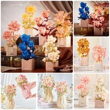 Conjunto de blocos de construção de bonsai de rosas preservadas de 1 peça, decoração para casa, planta em vaso de cravo, ornamento de jasmim, presente para o dia dos namorados, dia do professor, natal, aniversário